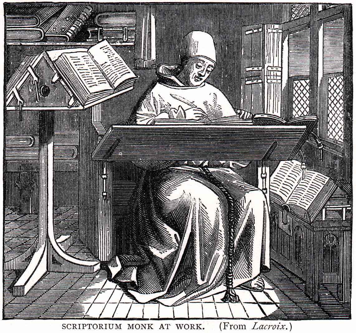 A monk at work in the scriptorium by Jean Mielot